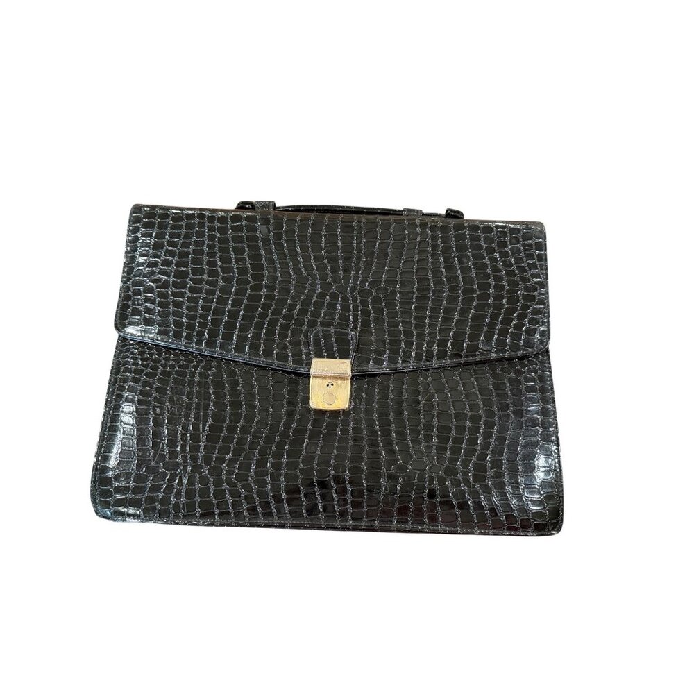 Vintage Salisbury Black Croc Embossed Leather Briefcase Locking Portfolio